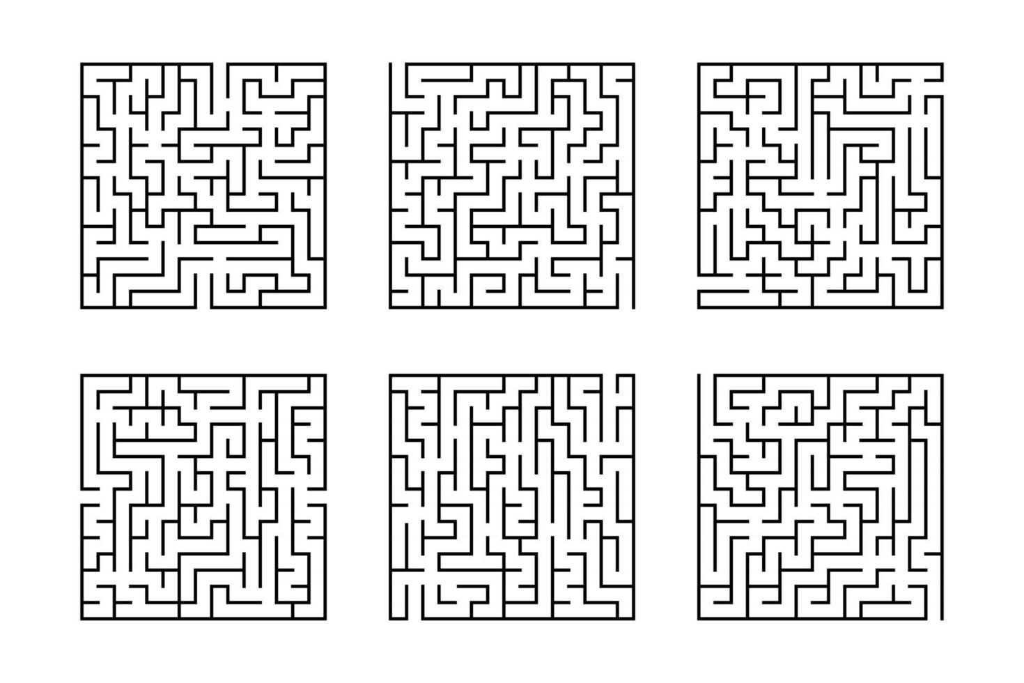 A set of square mazes. Game for kids. Puzzle for children. Labyrinth conundrum. Flat vector illustration isolated on white background.