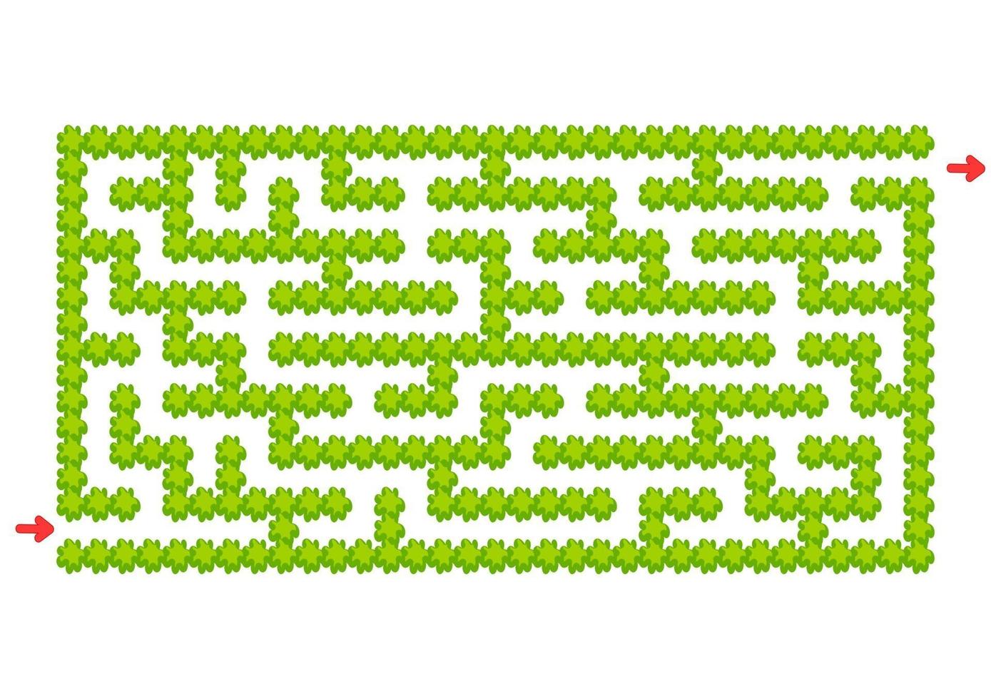 Color rectangular maze. Green garden in cartoon style. Game for kids. Puzzle for children. Labyrinth conundrum. Flat vector illustration isolated on white background.