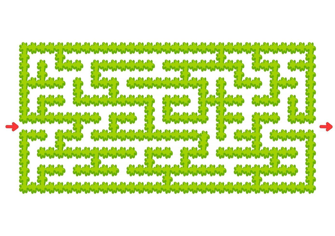 Color rectangular maze. Green garden in cartoon style. Game for kids. Puzzle for children. Labyrinth conundrum. Flat vector illustration isolated on white background.