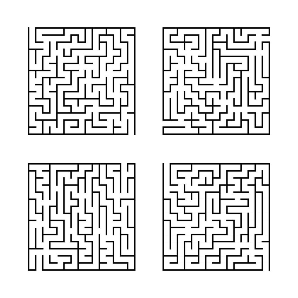 A set of square mazes. Game for kids. Puzzle for children. Labyrinth conundrum. Flat vector illustration isolated on white background.