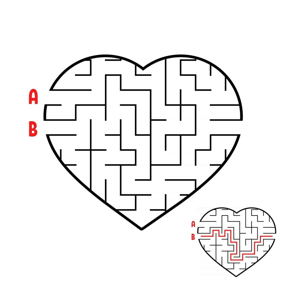 Labyrinth in the shape of a heart. Game for kids. Puzzle for children. Find the right way. Maze conundrum. Flat vector illustration isolated on white background.