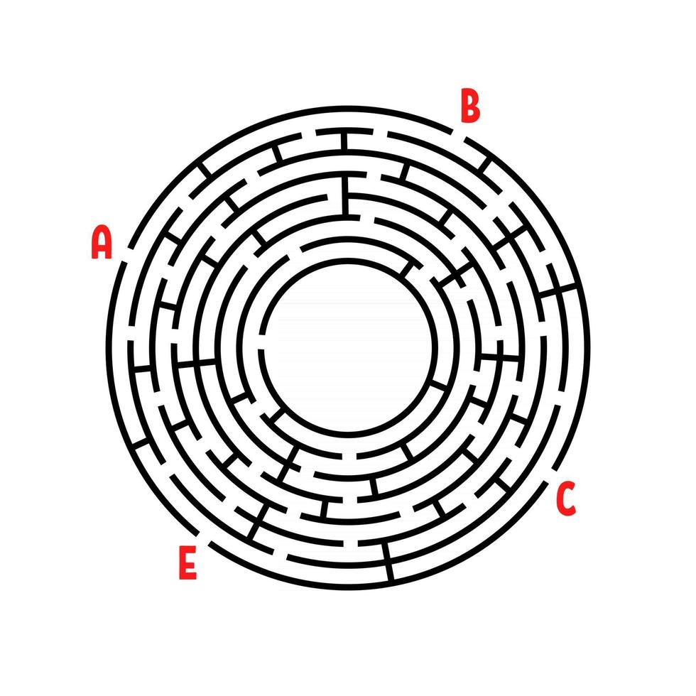 laberinto redondo abstracto. juego para niños. rompecabezas para niños. encuentra el camino correcto. enigma del laberinto. Ilustración de vector plano aislado sobre fondo blanco. con lugar para tu imagen.