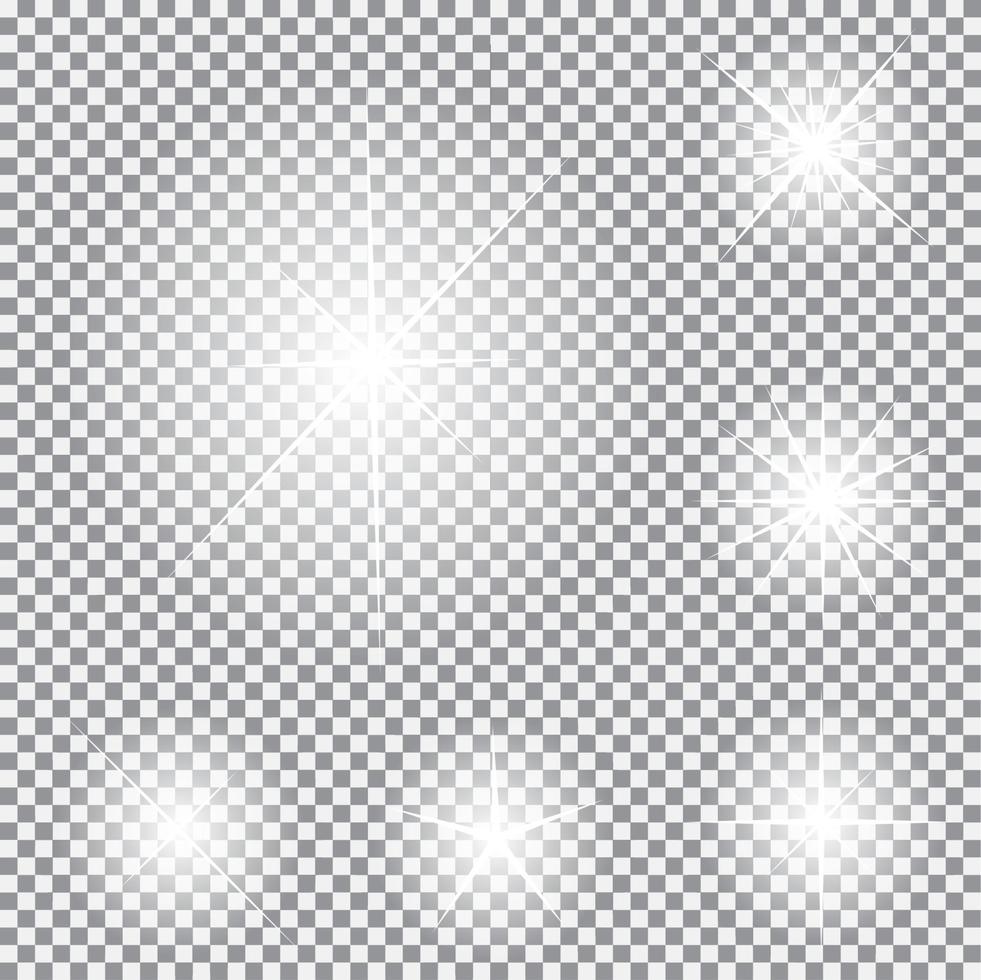 conjunto de estrellas de luz brillantes con destellos ilustración vectorial vector