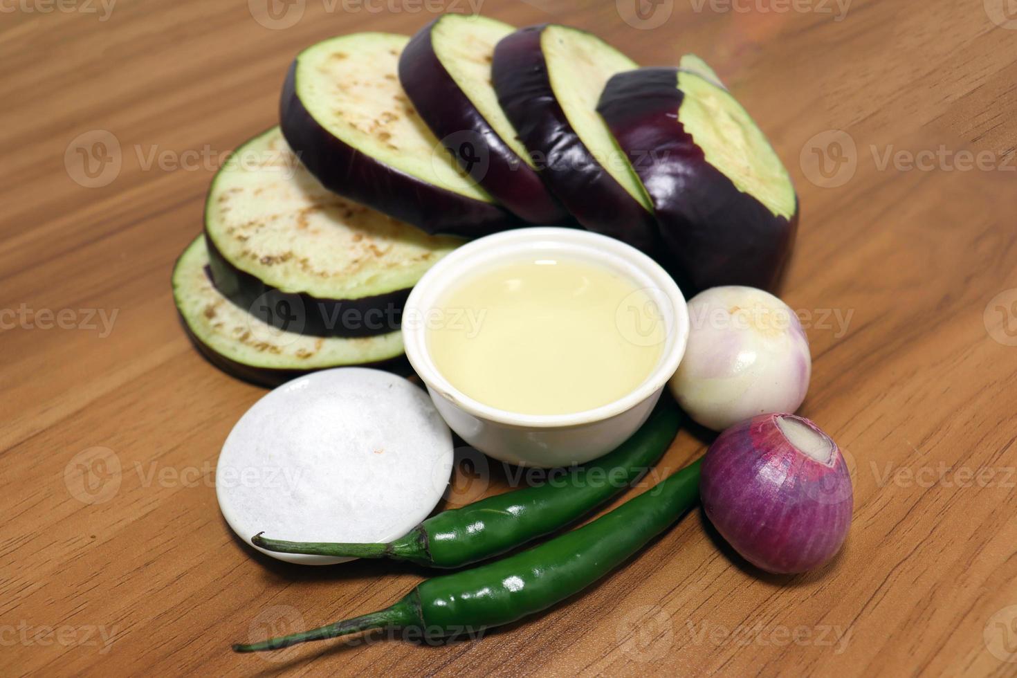 violet colored Brinjal with spices photo