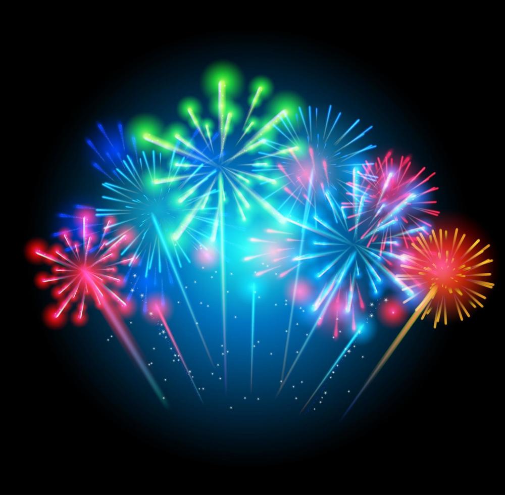 Vector Illustration of Fireworks, Salute on a Dark Background