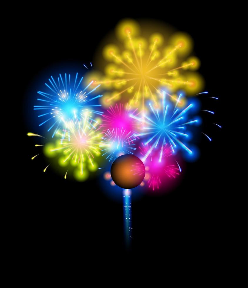 Vector Illustration of Fireworks, Salute on a Dark Background