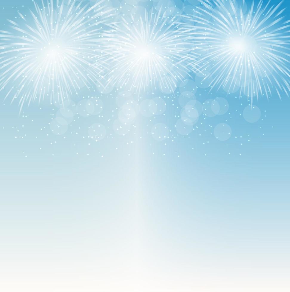 Ilustración vectorial de fuegos artificiales, saludo sobre un fondo de cielo azul vector