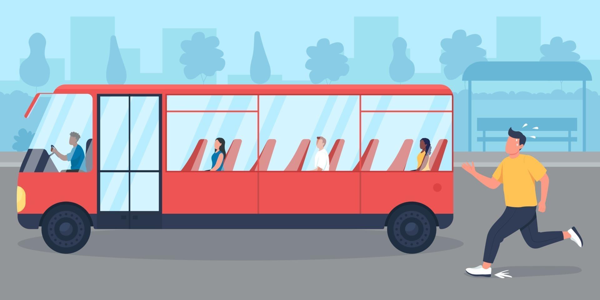 Being late for bus flat color vector illustration 2934466 Vector Art at