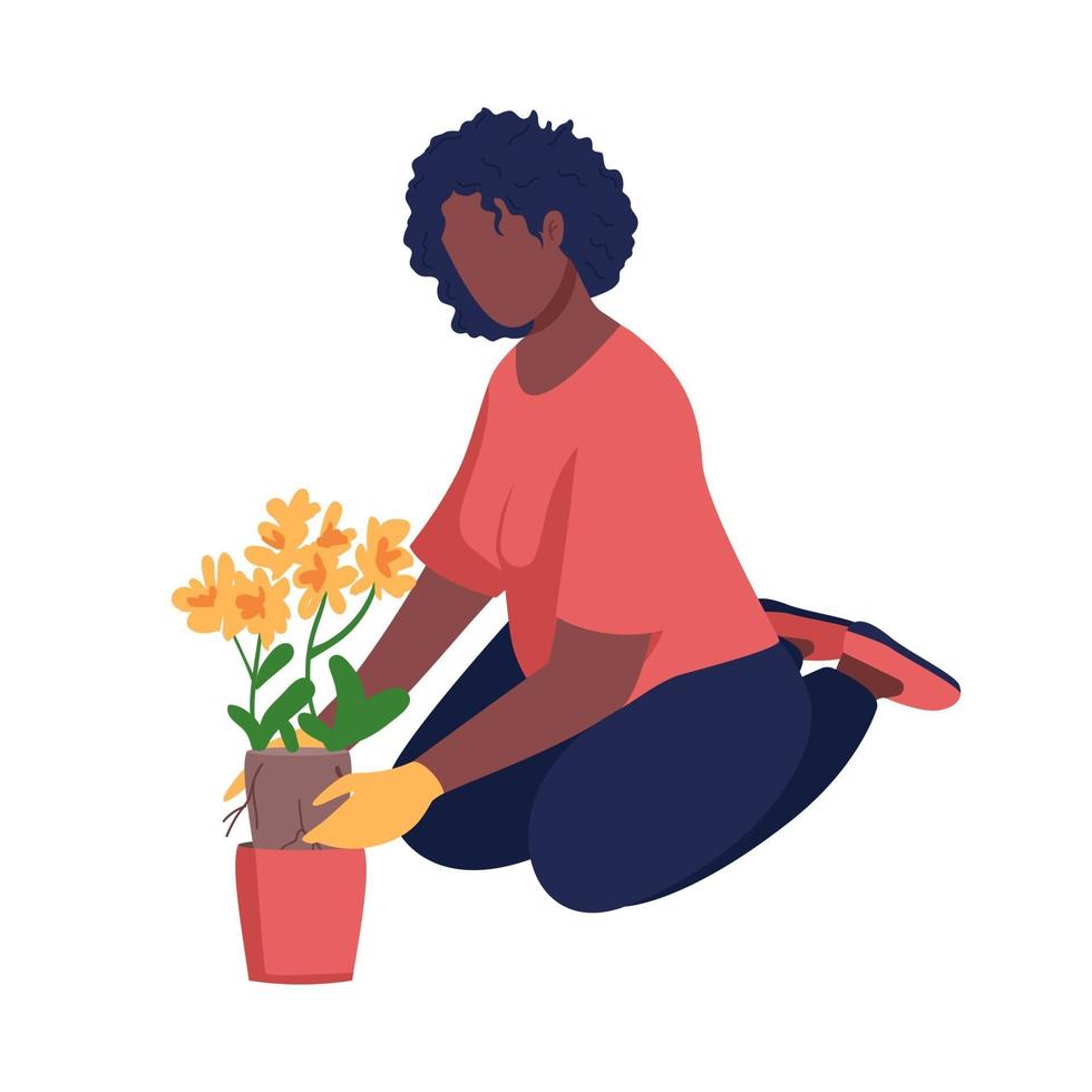 Mujer jardinería carácter vectorial de color semi plano vector