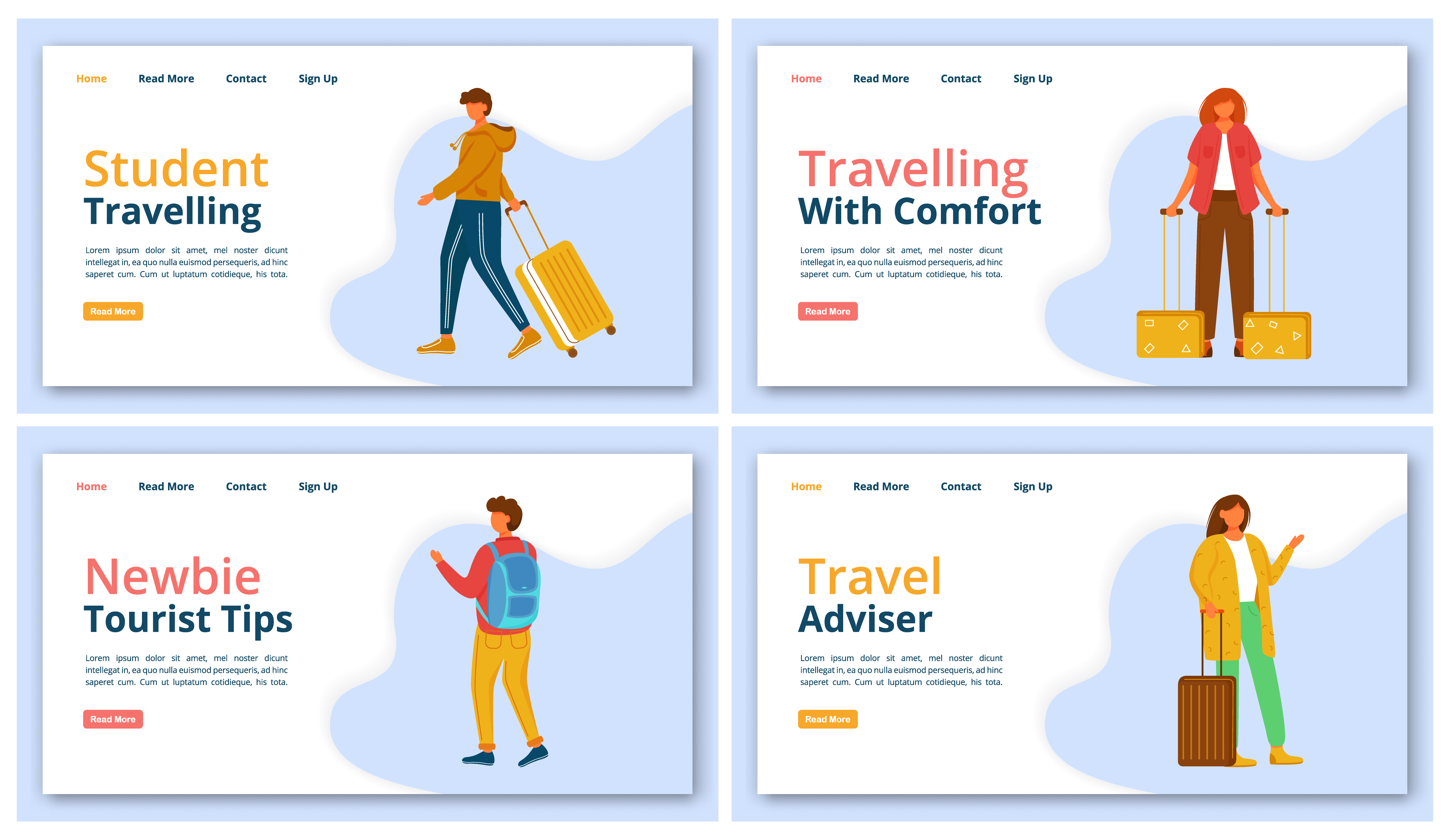 Travel company landing page vector template set. Tourist agency website  interface idea with flat illustrations. Tour operator homepage layout.  Voyager help web banner, webpage cartoon concept 2934617 Vector Art at  Vecteezy