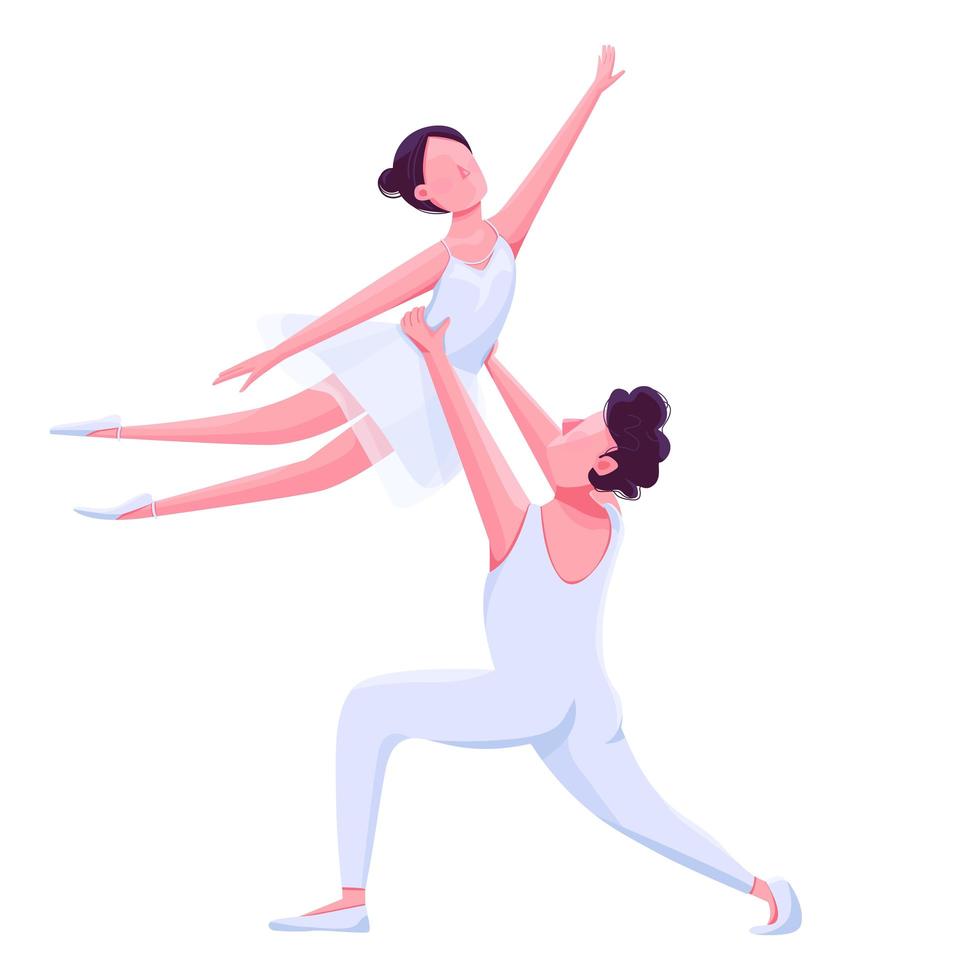 bailarines de ballet pareja actuación color plano vector personaje sin  rostro. Movimiento de socios de baile