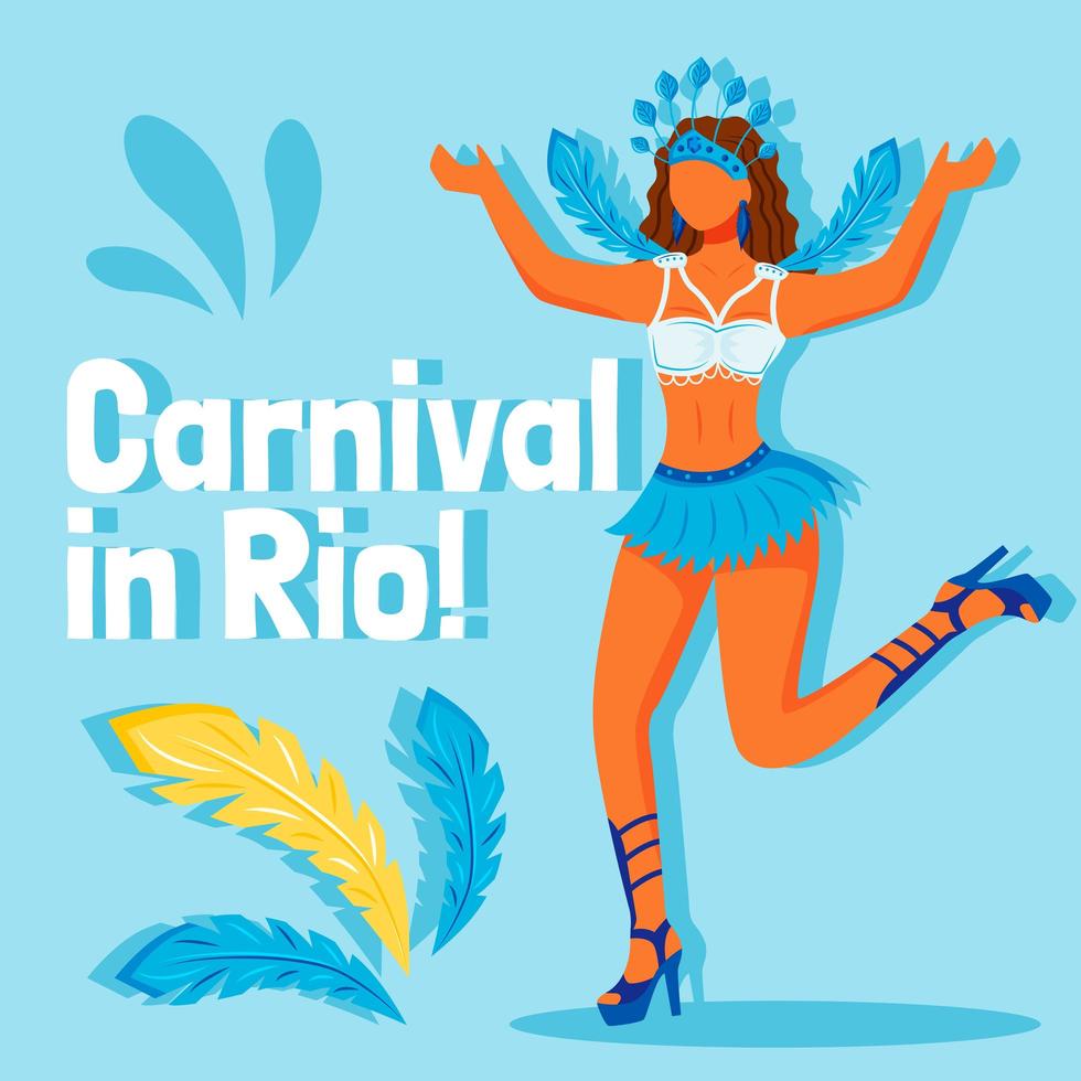 Brazil festival social media post mockup. Carnival in Rio phrase. Web banner design template. Traditional celebration booster, content layout with inscription. Poster, print ads and flat illustration vector