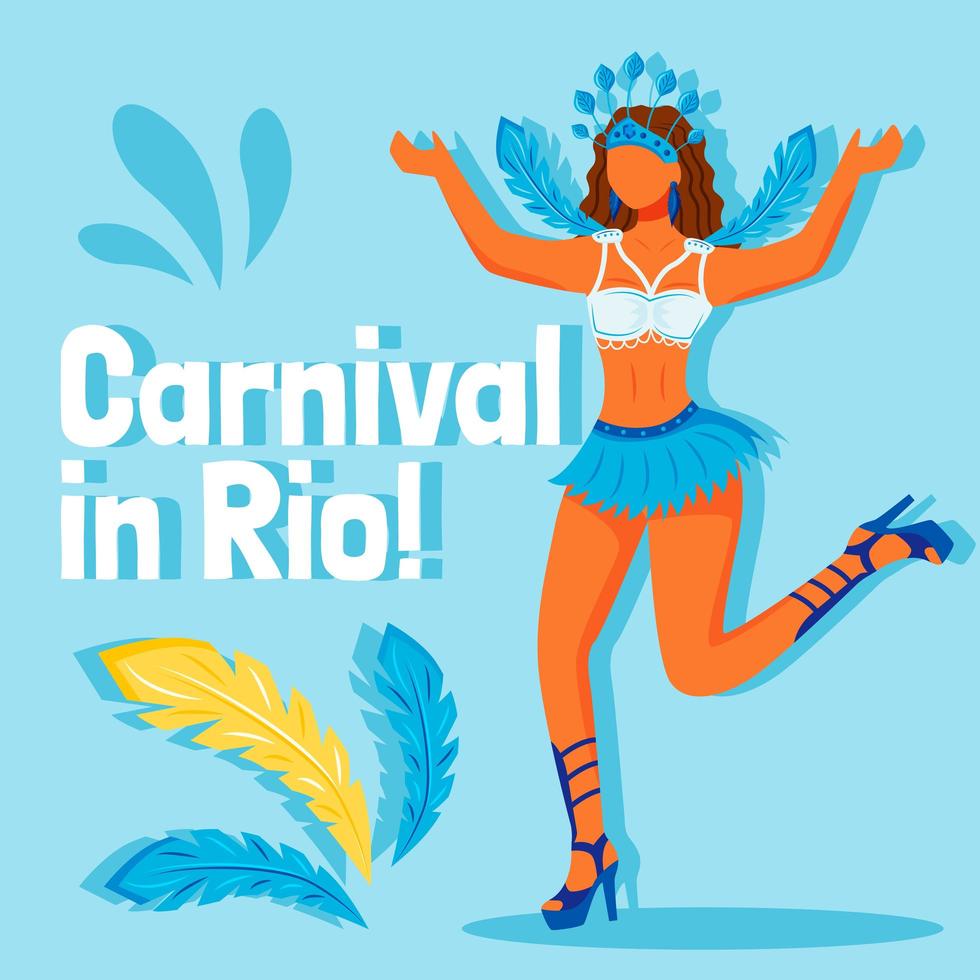 maqueta de publicación de redes sociales del festival de brasil. carnaval en rio frase. plantilla de diseño de banner web. refuerzo de celebración tradicional, diseño de contenido con inscripción. cartel, anuncios impresos e ilustración plana. vector