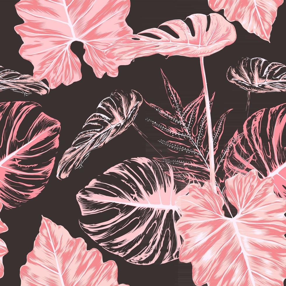 Seamless pattern monstera pink leaf abstract background.Vector illustration dry watercolor hand drawing stlye.Fabric design texitle vector