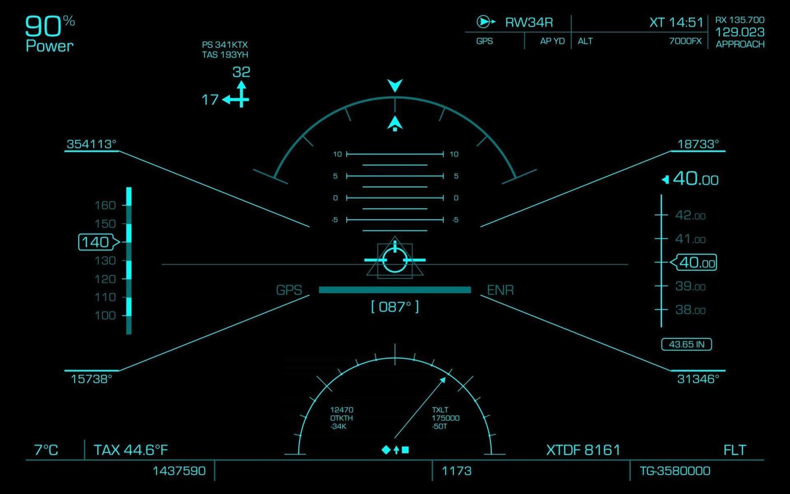 Concept of the HUD. Air navigation panel. vector