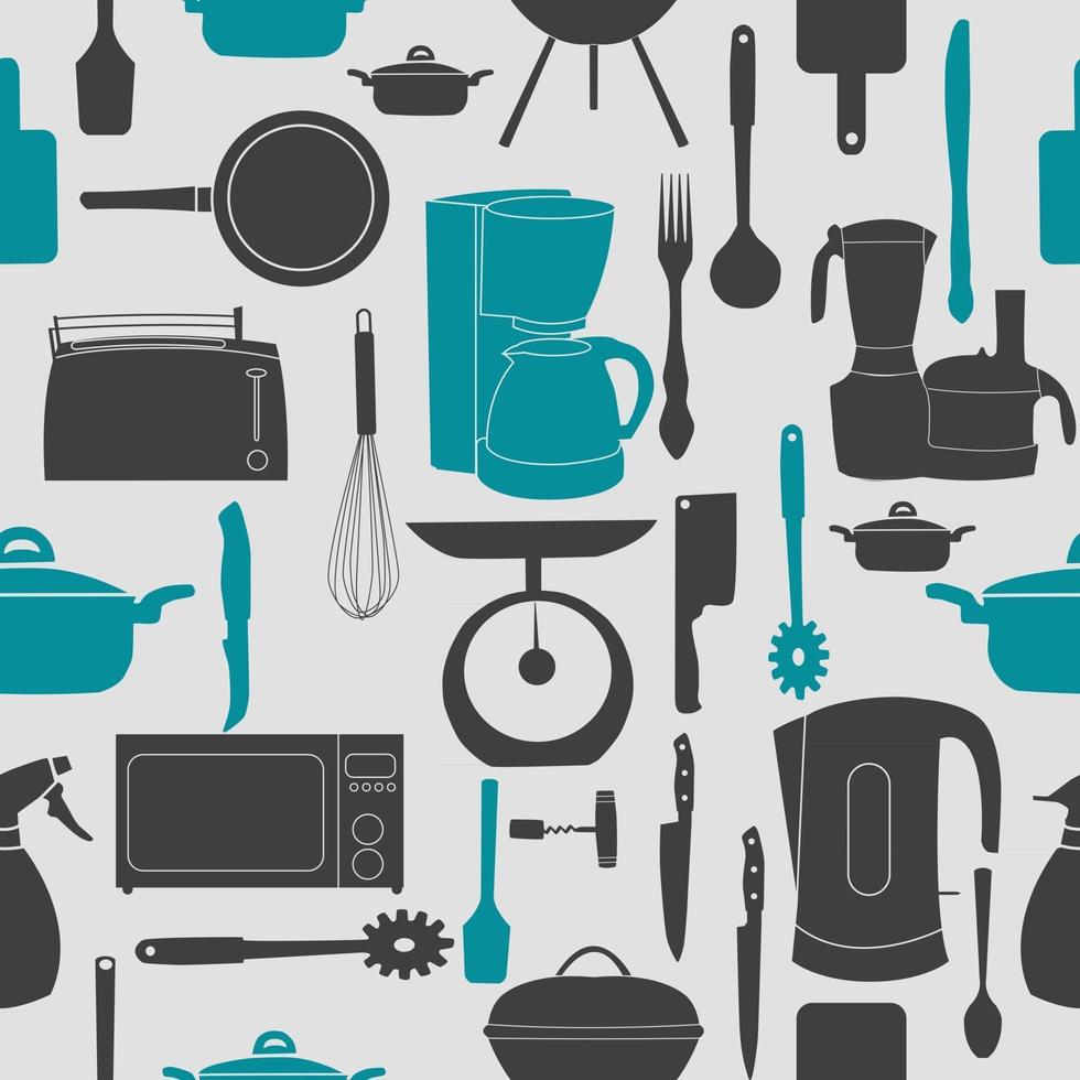 Grunge Retro vector illustration seamless pattern of kitchen tools for cooking