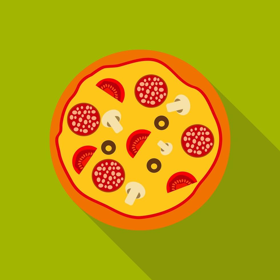 Pizza Flat Icon with Long Shadow, Vector Illustration
