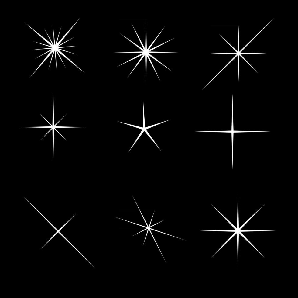 Set of Glowing Light Stars with Sparkles Vector Illustration