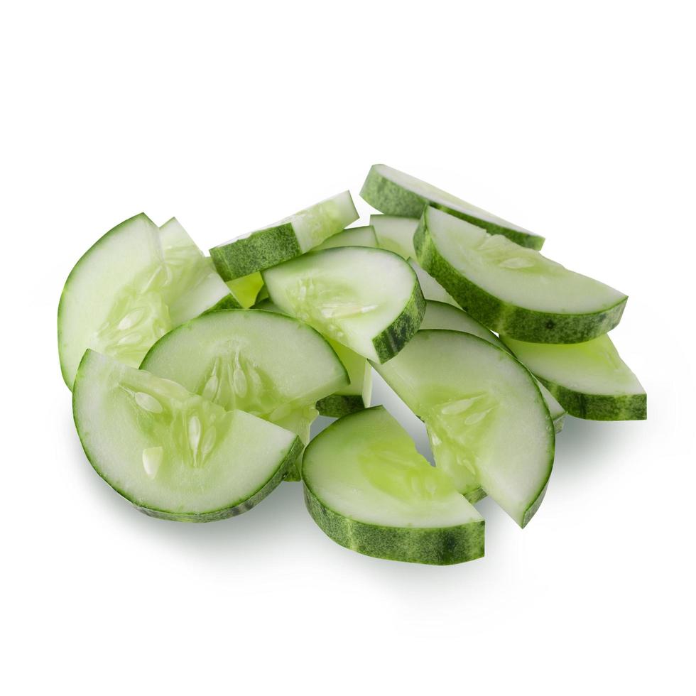 Ripe cucumber and Cucumber slice isolated on a white background photo