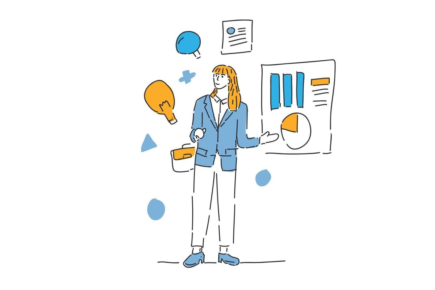 business woman presentation finance management drawn illustration vector