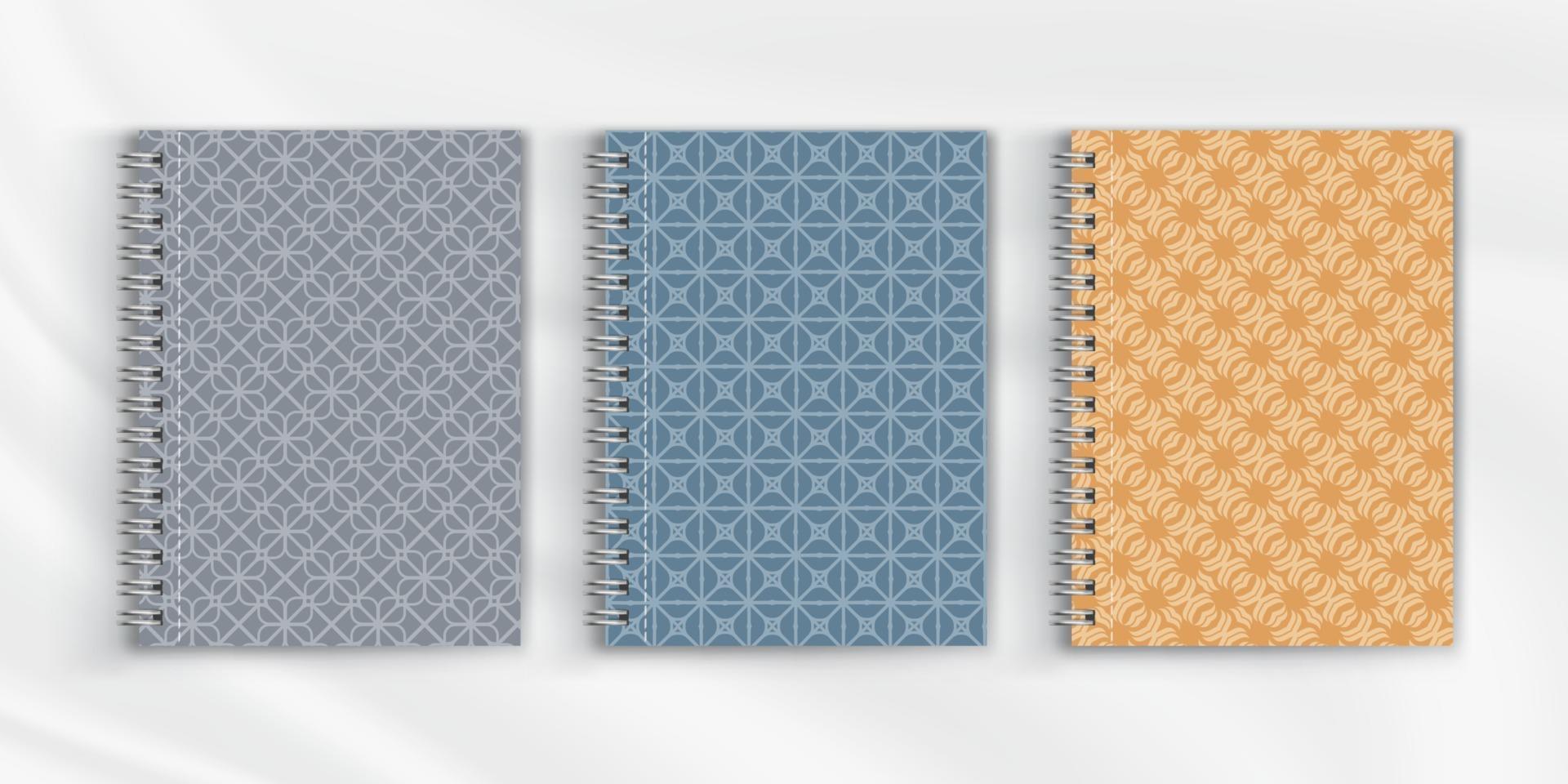 Set of geometric pattern notebook cover background design vector