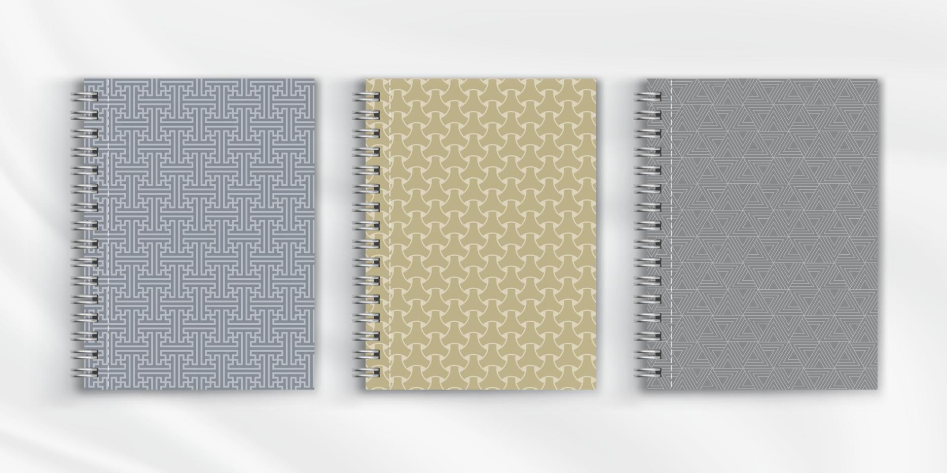 Set of geometric pattern notebook cover background design vector