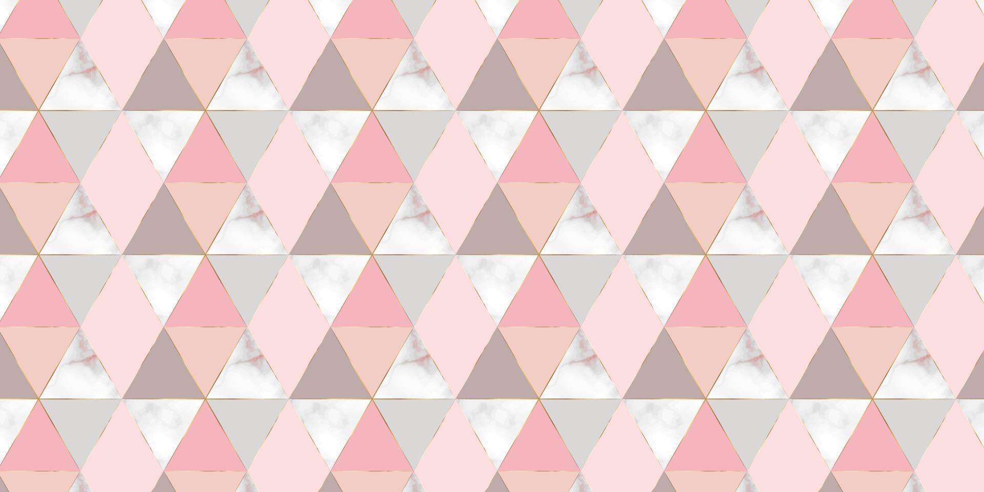 Geometric pattern triangle shape and marble texture elegant background pink color with golden line vector