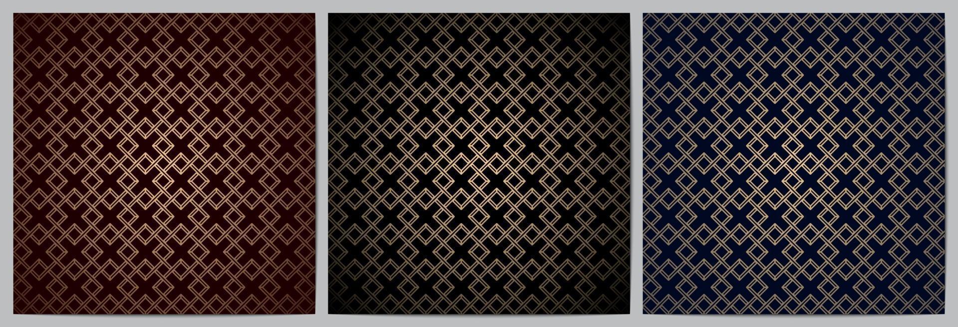 Set of abstract geometric seamless pattern with golden lines. vector
