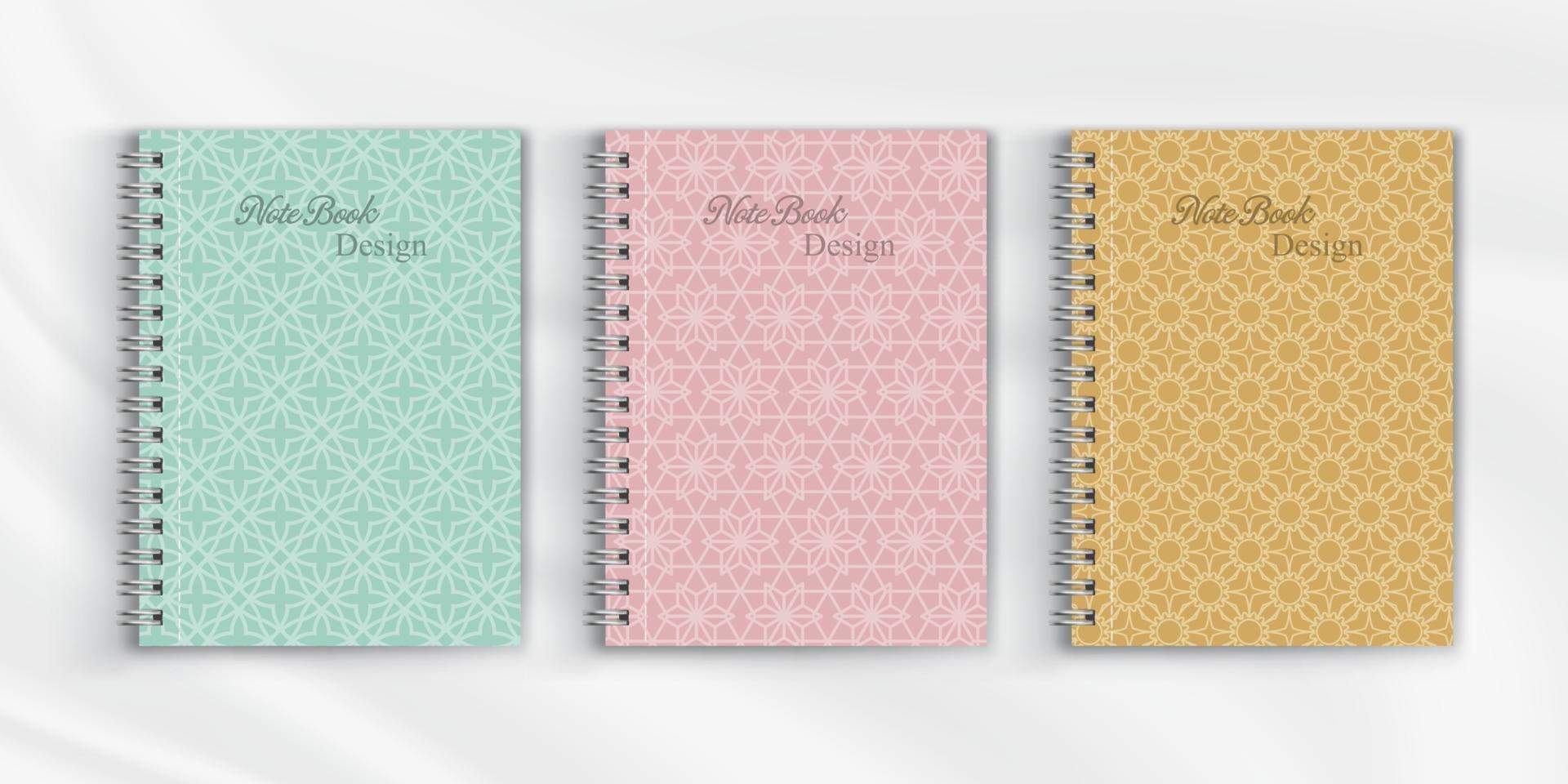 Set of geometric pattern notebook cover background design vector