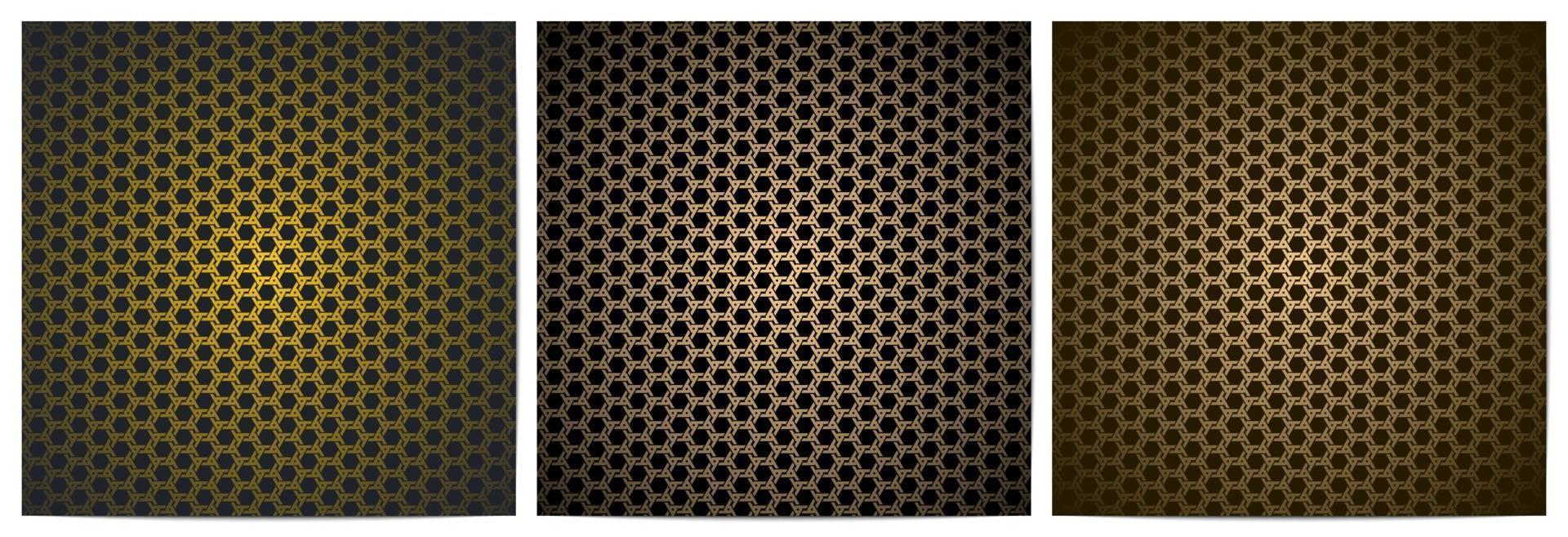 Set of abstract geometric seamless pattern with golden polygon. vector