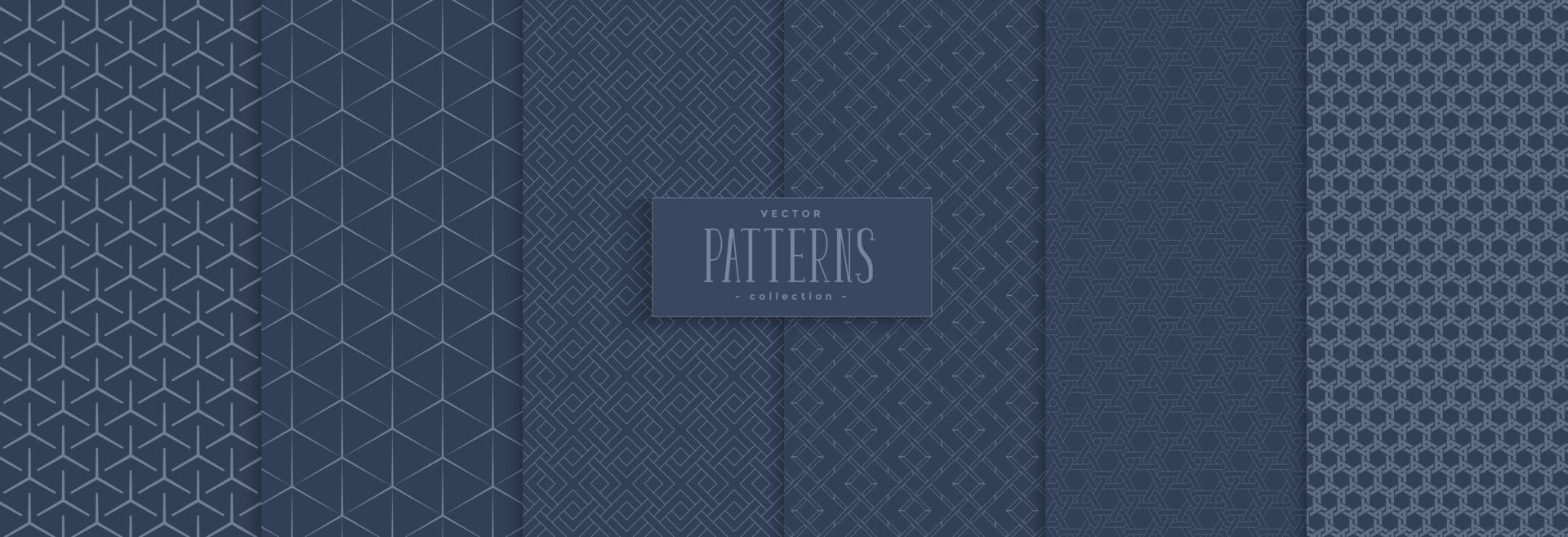 Set of abstract geometric seamless pattern navy background. vector