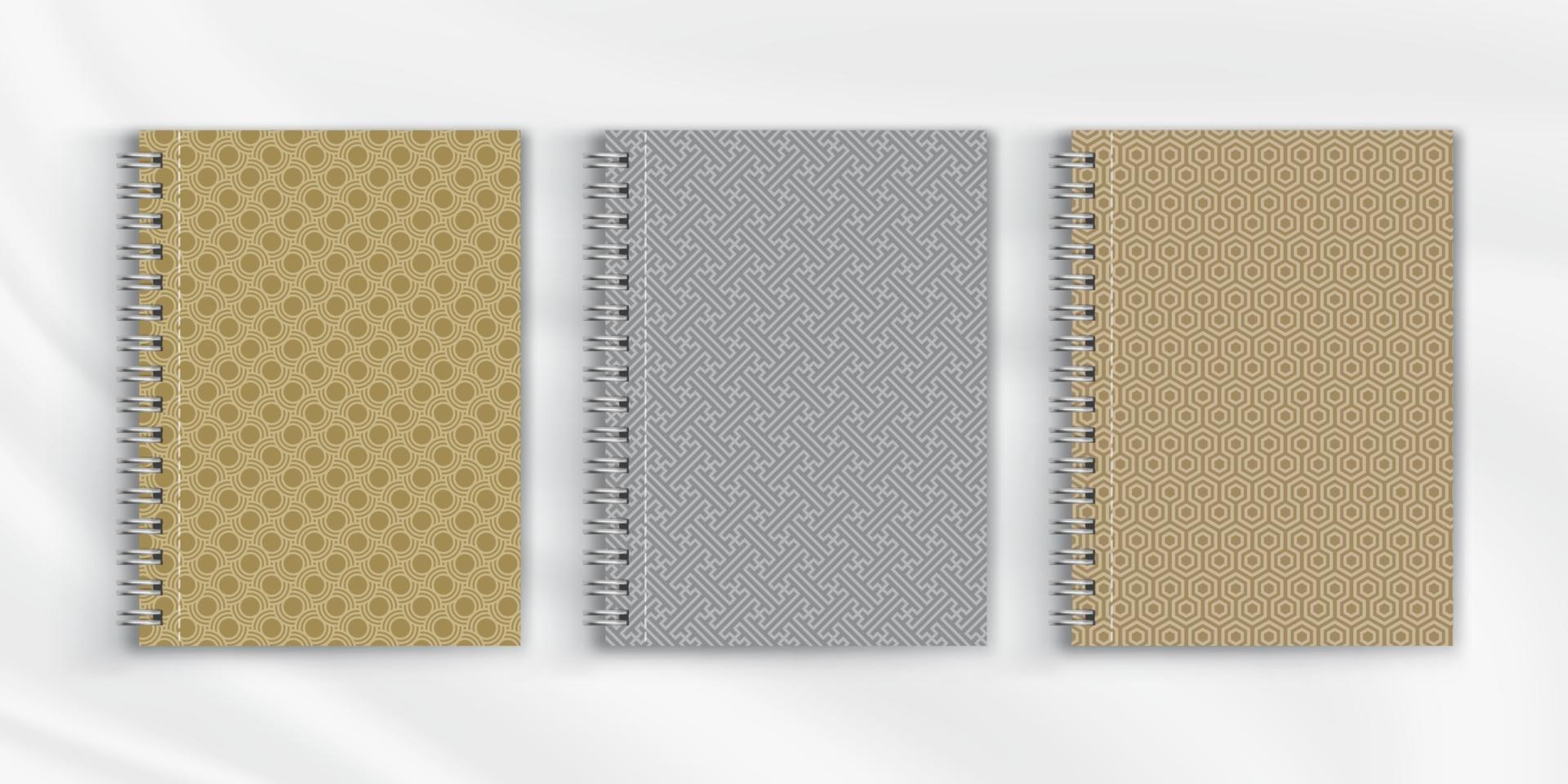 Set of geometric pattern notebook cover background design vector