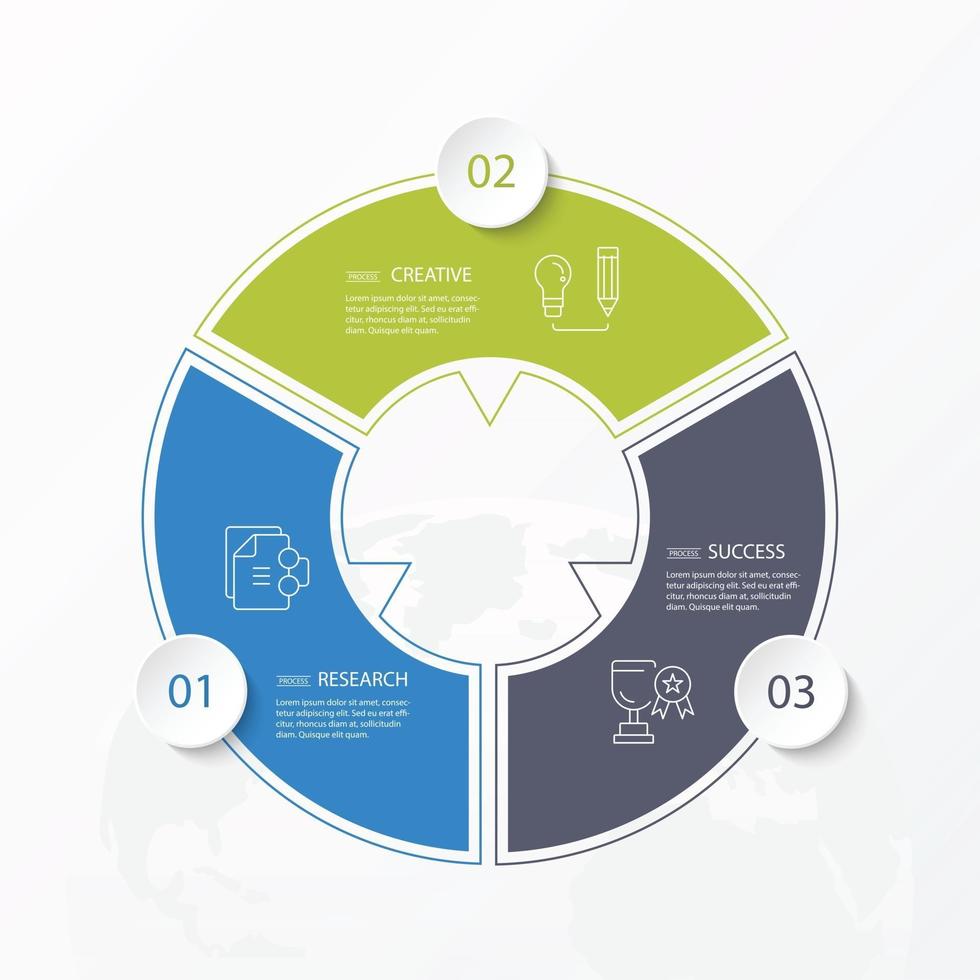 Plantilla de infografía de círculo básico con 3 pasos, proceso u opciones, diagrama de proceso, utilizado para diagrama de proceso, presentaciones, diseño de flujo de trabajo, diagrama de flujo, infografía. ilustración vectorial eps10. vector