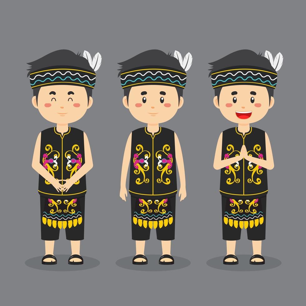 Dayak Indonesian Character with Various Expression vector