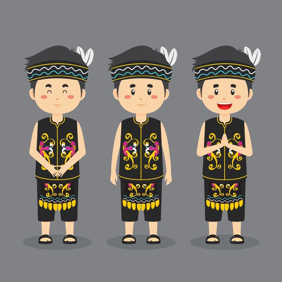 dayak carácter indonesio con varias expresiones. vector