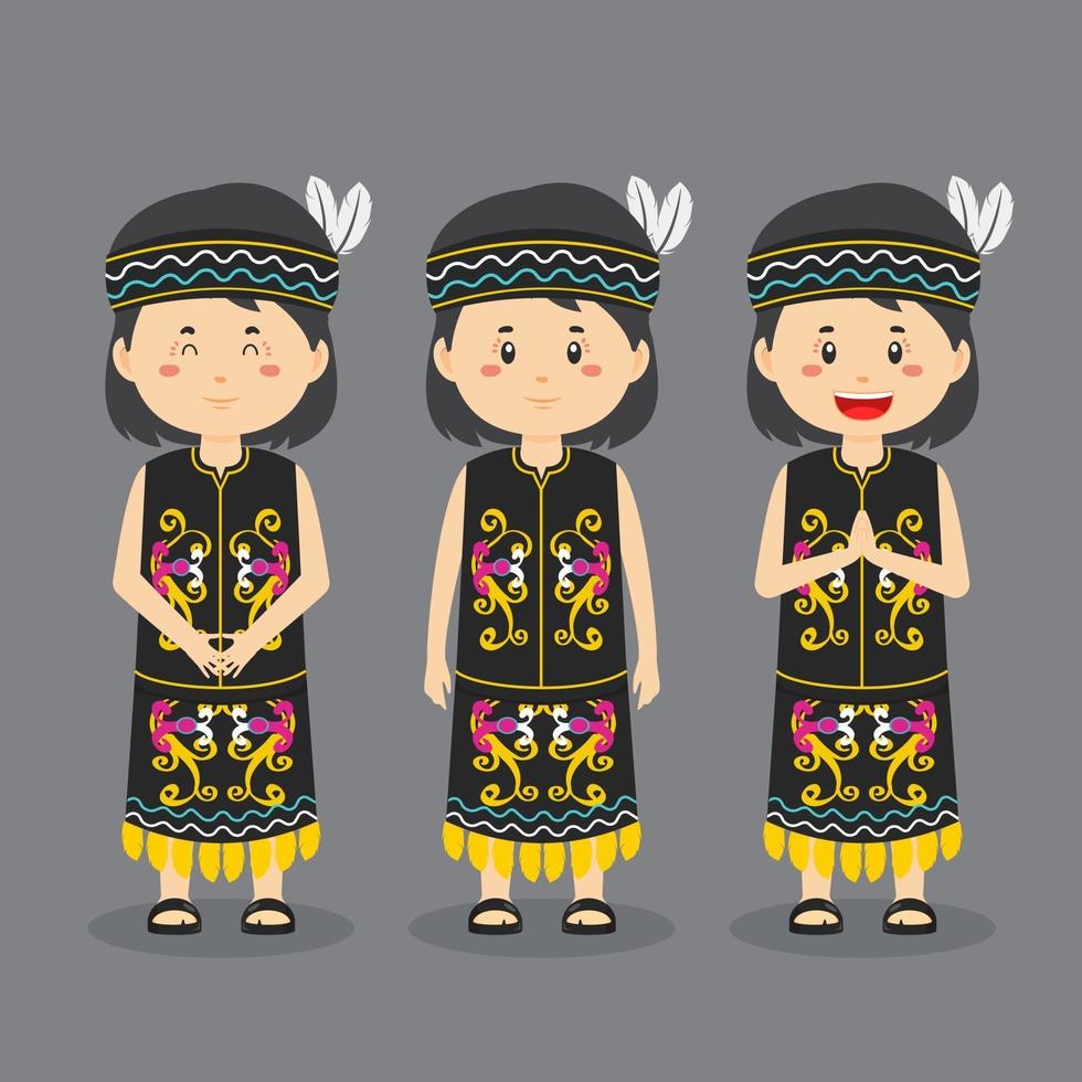 dayak carácter indonesio con varias expresiones. vector