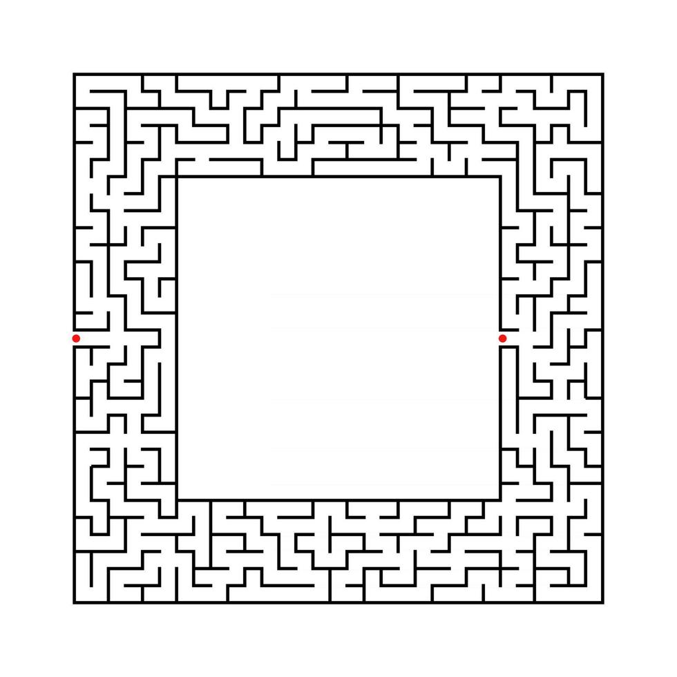Black abstract square maze with a place for your image. An interesting and useful game for kids. A simple flat vector illustration isolated on a white background.
