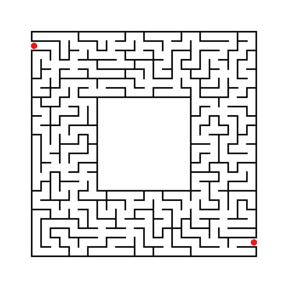 Black abstract square maze with a place for your image. An interesting and useful game for kids. A simple flat vector illustration isolated on a white background.