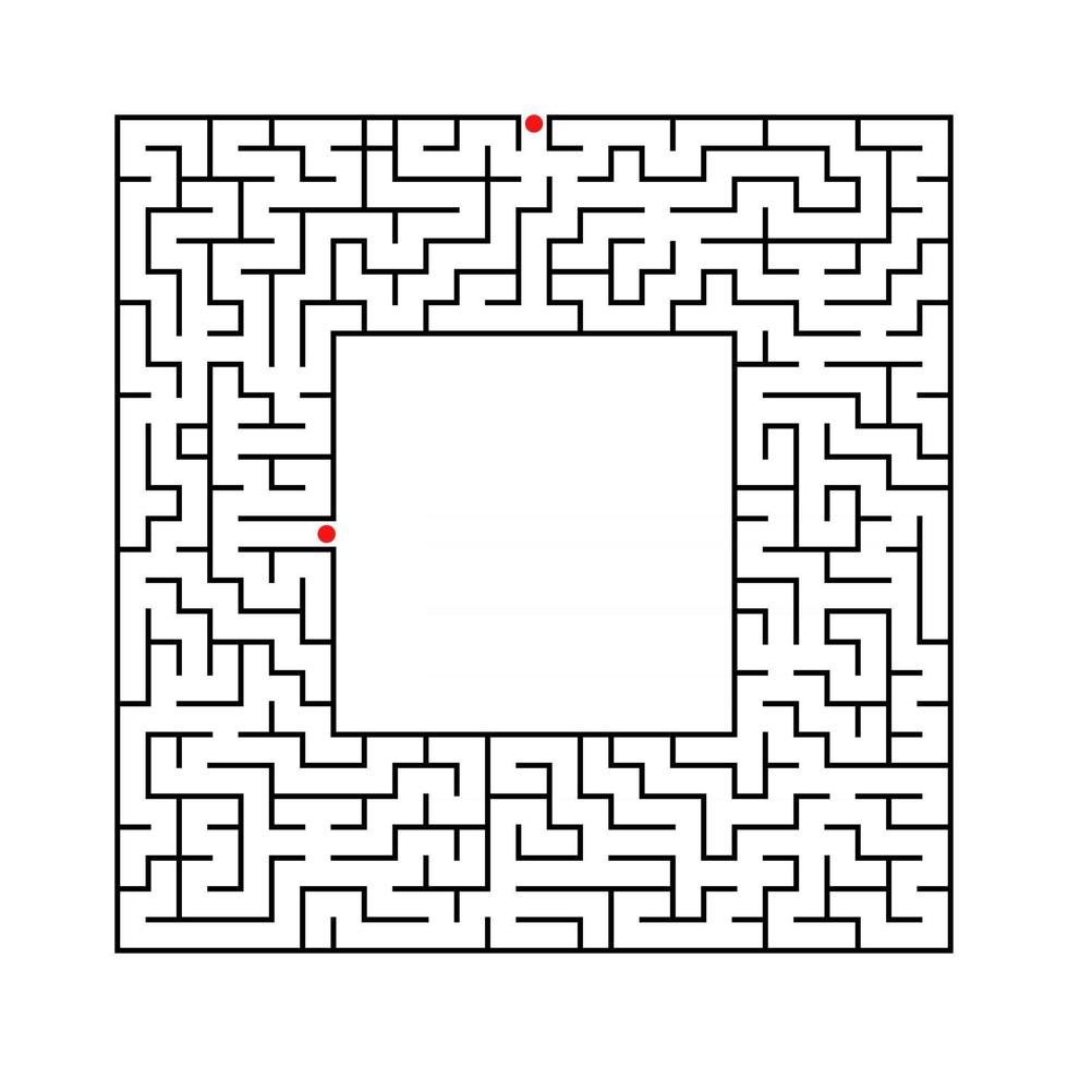 Black abstract square maze with a place for your image. An interesting and useful game for kids. A simple flat vector illustration isolated on a white background.