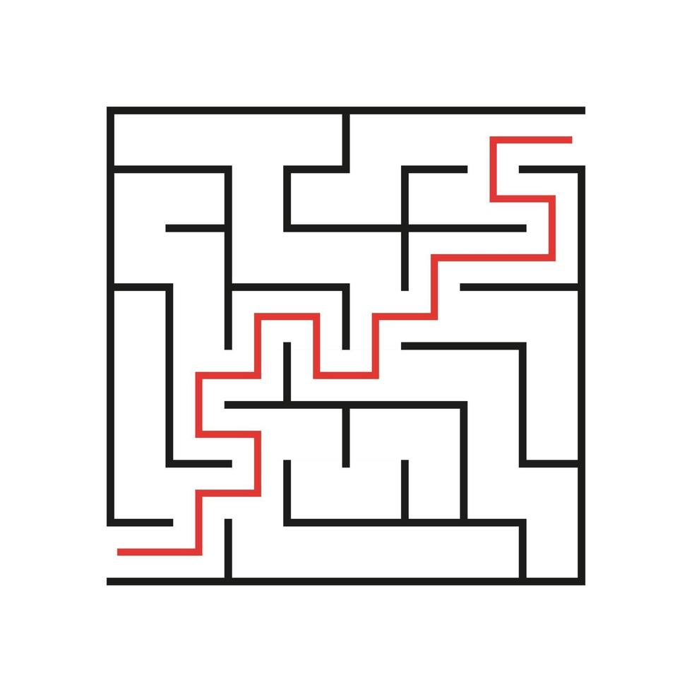 A square labyrinth for kids. The game is a mystery. A simple flat vector illustration on a white background. With the answer.