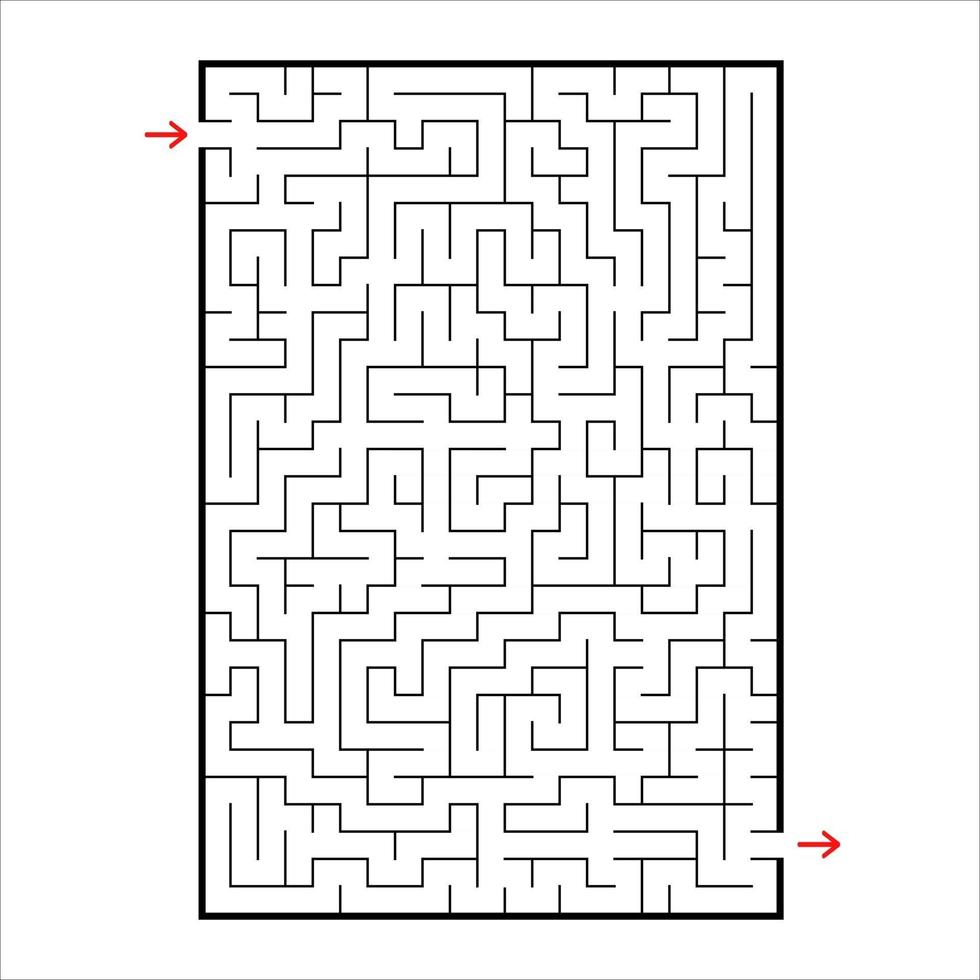 Abstract rectangular maze. Game for kids. Puzzle for children. One entrances, one exit. Labyrinth conundrum. Simple flat vector illustration isolated on white background.