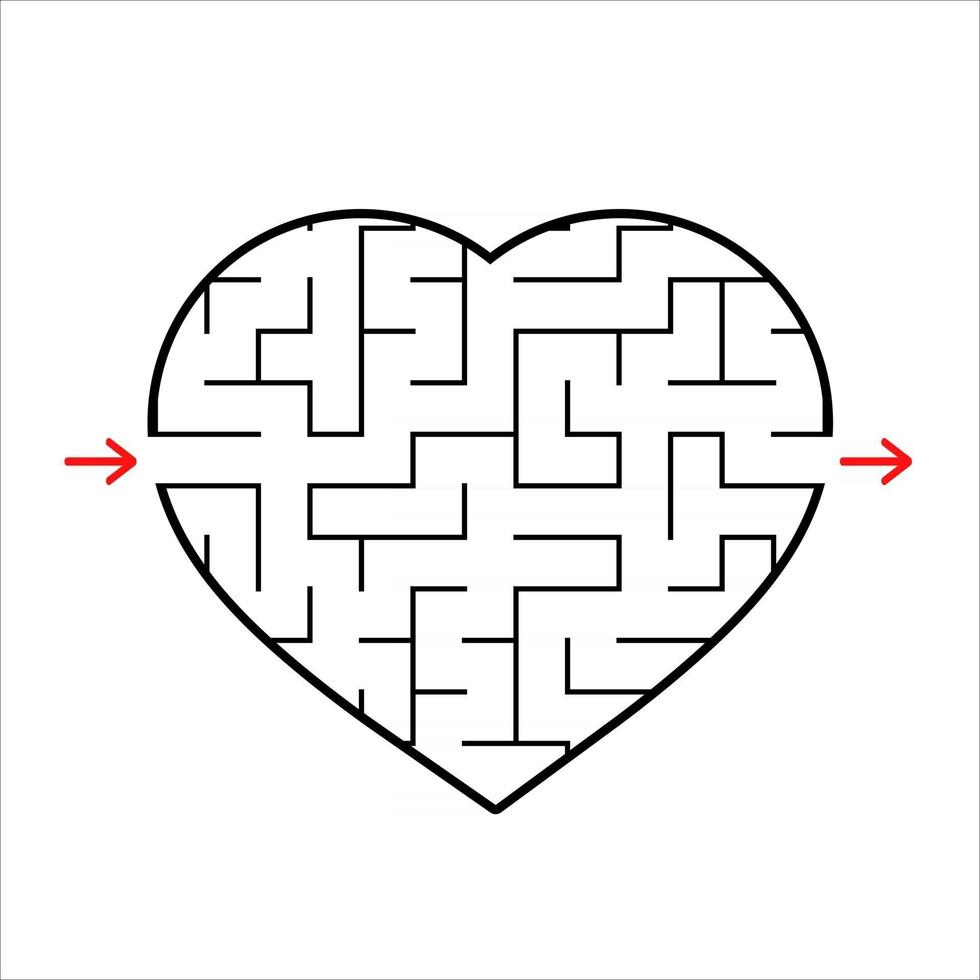 Abstract heart shaped labyrinth. Game for kids. Puzzle for children. One entrances, one exit. Maze conundrum. Simple flat vector illustration isolated on white background.