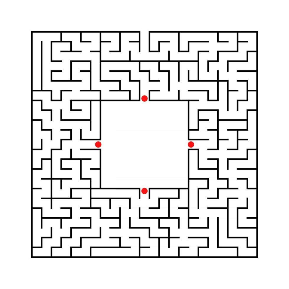 Black abstract square maze with a place for your image. An interesting and useful game for kids. A simple flat vector illustration isolated on a white background.