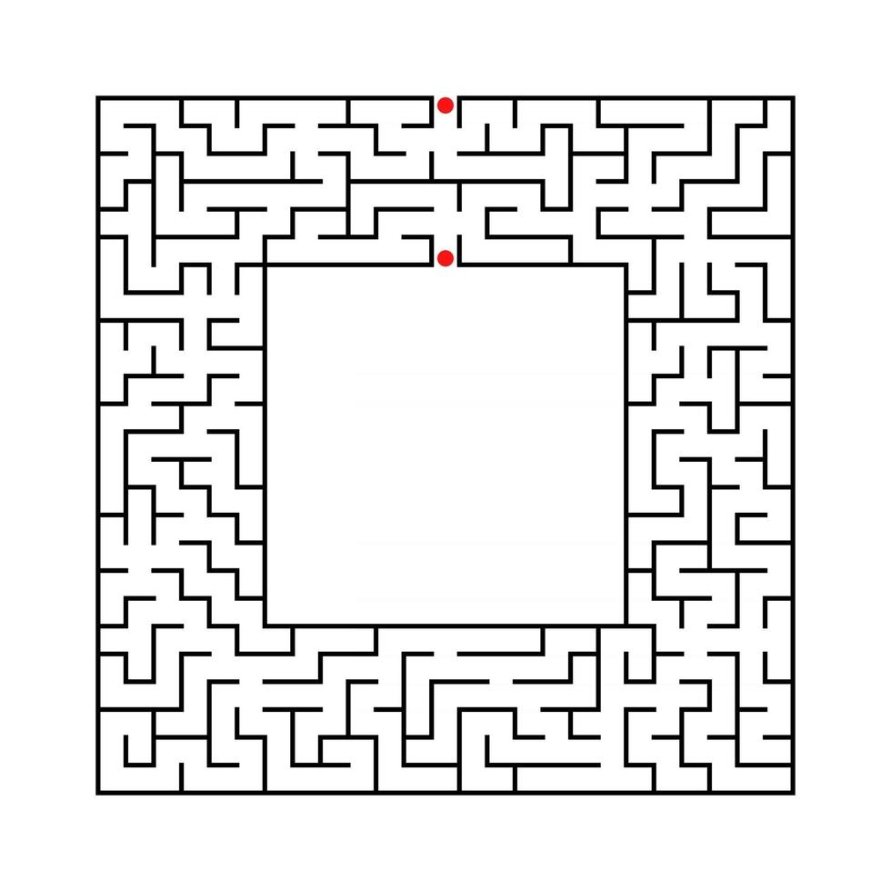 Black abstract square maze with a place for your image. An interesting and useful game for kids. A simple flat vector illustration isolated on a white background.