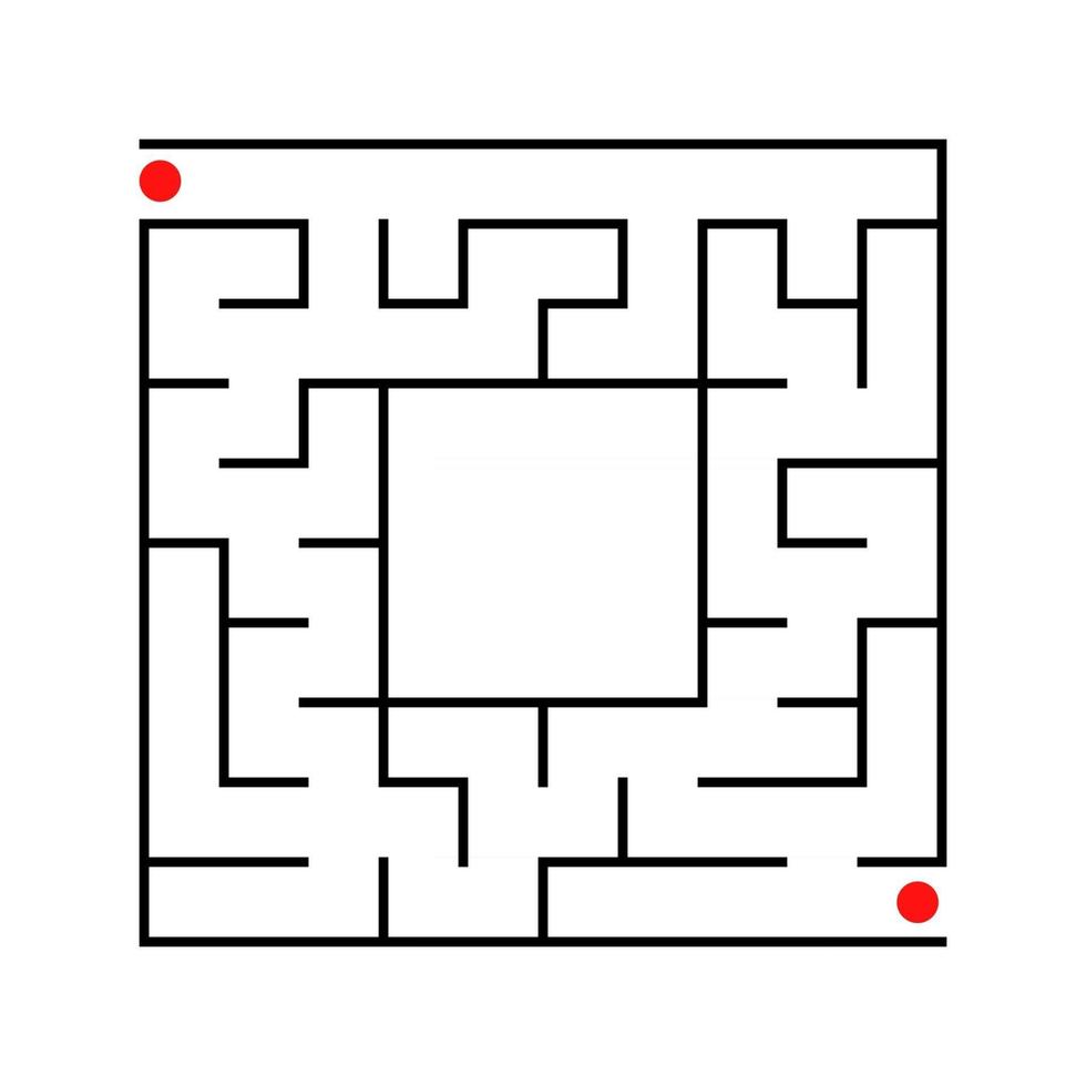 Black abstract square maze with a place for your image. An interesting and useful game for kids. A simple flat vector illustration isolated on a white background.
