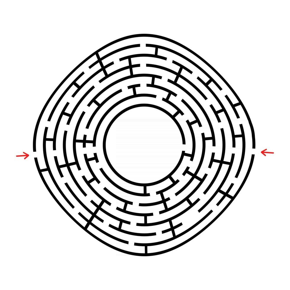 Black round maze with a place for your drawing. An interesting and useful game for children. Simple flat vector illustration isolated on white background.