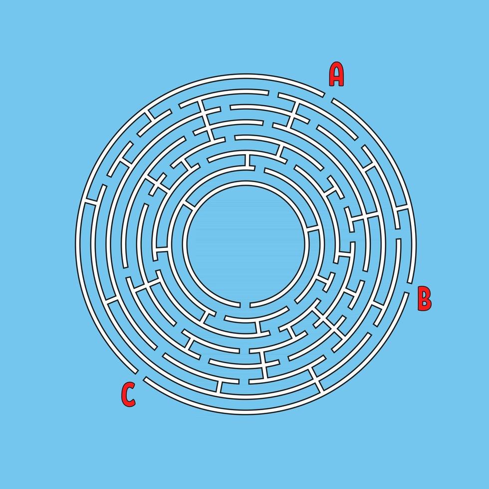 Abstract round maze. Game for kids. Children's puzzle. Many entrances, one exit. Labyrinth conundrum. Simple flat vector illustration isolated on color background. With place for your image.