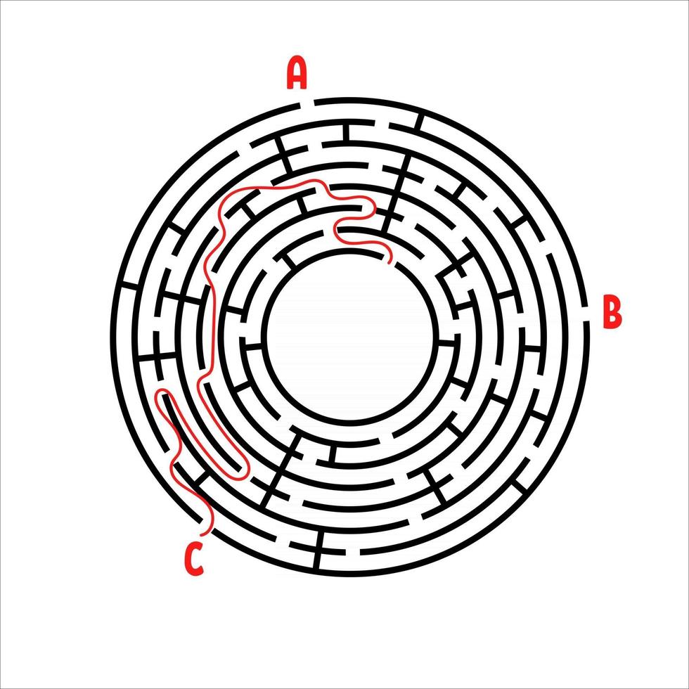 laberinto redondo negro. juego para niños. rompecabezas para niños. muchas entradas, una salida. enigma del laberinto. Ilustración de vector plano simple aislado sobre fondo blanco. con lugar para tu imagen.