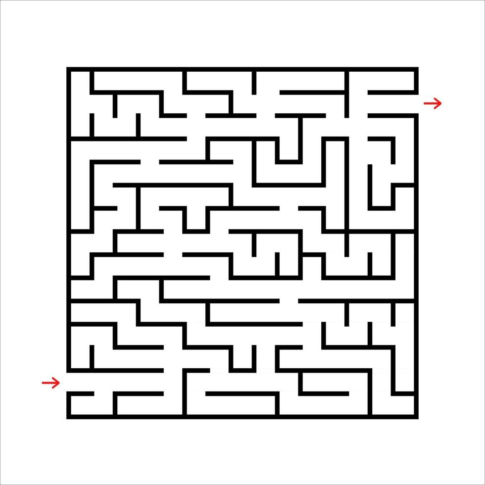Black square maze. An interesting and useful game for kids. Children's puzzle with one entrance and one exit. Labyrinth conundrum. Simple flat vector illustration isolated on white background.