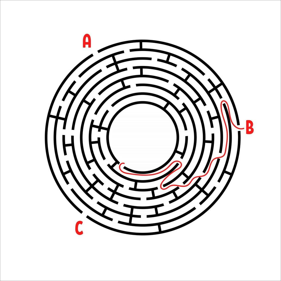 laberinto redondo negro. juego para niños. rompecabezas para niños. muchas entradas, una salida. enigma del laberinto. Ilustración de vector plano simple aislado sobre fondo blanco. con lugar para tu imagen.